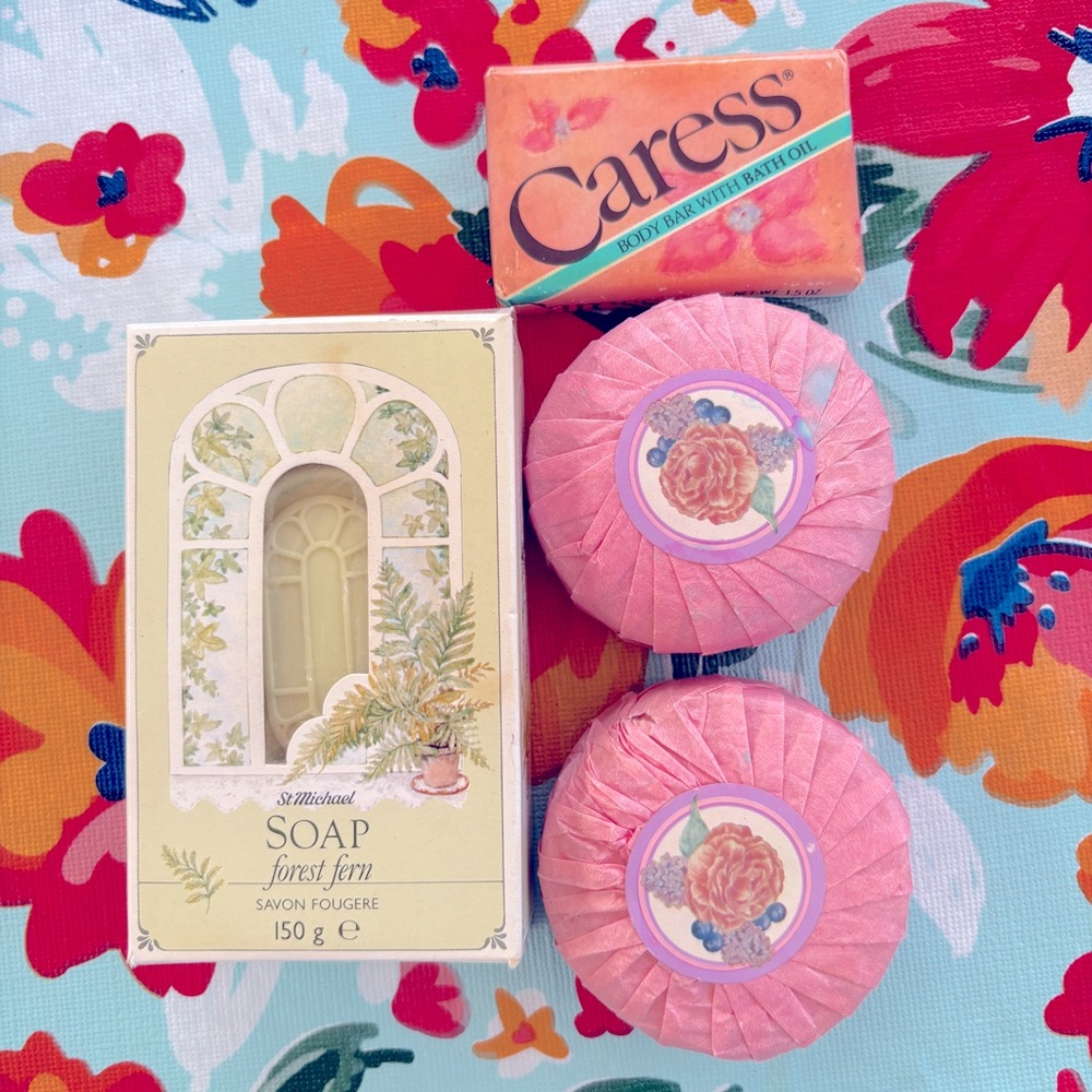 Vintage Soap Lot NOS Caress Body Bar St Michael Forest Fern Rose 4 Bars